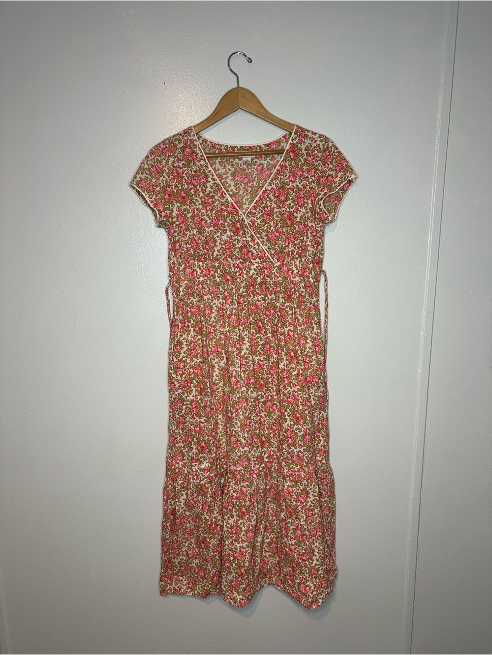 April Cornell Floral Wrap Midi Dress in Pink and Green XS Cottage Prairie